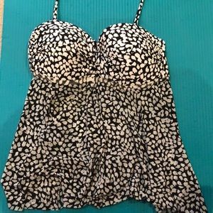 Black and white mesh tankini top